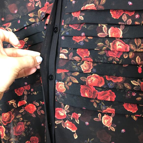 Kooples Romantic Rose Muslin Blouse Black Red Sheer Button Down xs - Picture 5 of 10